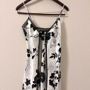 Victoria's Secret Black & White Floral Satin Chemise with Lace Trim